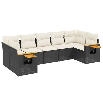 Produktbild von 7-tlg. Garten-Sofagarnitur mit Kissen Schwarz Poly Rattan