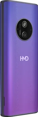 The back of a purple and blue gradient smartphone with a circular camera module.