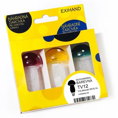 Imagen del producto de Envase blíster con 3 bombillas en forma de amanita muscaria de colores, 20 V/0,1 A