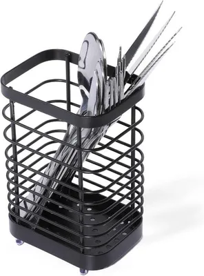 Produktbild von Besteckbehälter - Küchenutensilienhalter - Küchenorganisation - Edelstahl - 10 x 7,5 x 15 cm - Schwarz