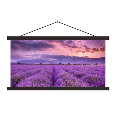 Produktbild von MuchoWow® Textilposter Lavendel - Lila - Blumen - Feld 60x30 cm mit schwarzem Rahmen - Textilien