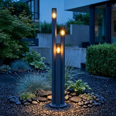 Produktbild von LED Stehleuchte, 3-Flammig, Edelstahl, anthrazit, rauch, H 170 cm