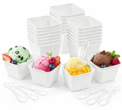 Karton-Eisbecher mit Löffel, 50 Stück, 100 ml, Einwegschalen