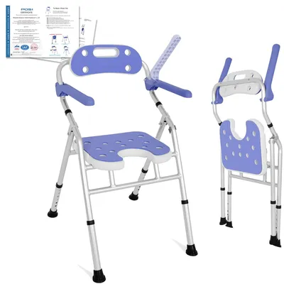 Immagine prodotto di Sedia da doccia pieghevole con schienale, regolabile in altezza su 6 posizioni, con piedini antiscivolo, capacità di carico di 160 kg, ideale per la doccia