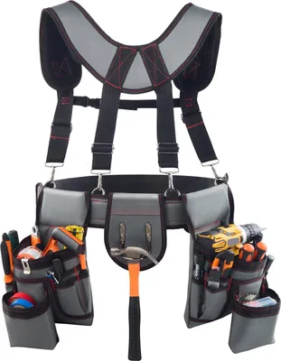 Produktbild von Werkzeuggürtel - Handwerkergürtel - Mit Hosenträgern - Mit 22 Taschen - Verstellbar 81–173 cm - Hammerhalter - Für Elektriker, Schreiner, Bauarbeiter