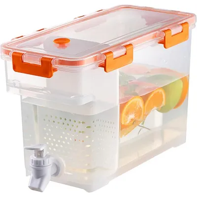 Immagine prodotto di Distributore di bevande con rubinetto e divisorio, capacità 3,5 litri, per bevande fredde, adatto all'uso in frigorifero, colore arancione