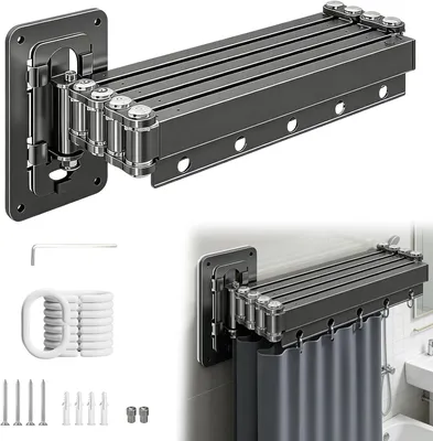 Productafbeelding van Douchegordijnstang met zuignap - Opvouwbaar - 5-delig - Draaibaar - Wandbevestiging - Hoekstang van aluminiumlegering