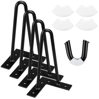 Obrázek produktu pro TRANKIELO® - 20 cm sponky do vlasů - 4 kovové nožičky pod stůl - Černé s gumovou podložkou pro ochranu podlahy