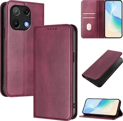 Image de Etui pour UMIDIGI Note 90, étui en cuir vintage avec protection RFID, fentes pour cartes, support Rouge