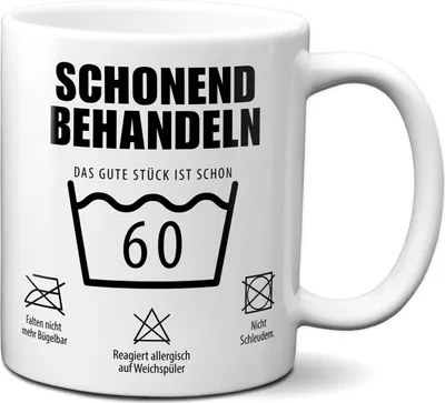 Produktbild von TassenKing Tasse mit Spruch Schonend behandeln Das gute Stück ist schon 60 - Kaffeetasse 60 lustig als Geschenk runder Geburtstag Mann Frau