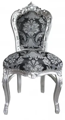 Produktbild von Casa Padrino Barock Esszimmer Stuhl ohne Armlehnen Schwarz Muster / Silber  - Antik Stil Möbel