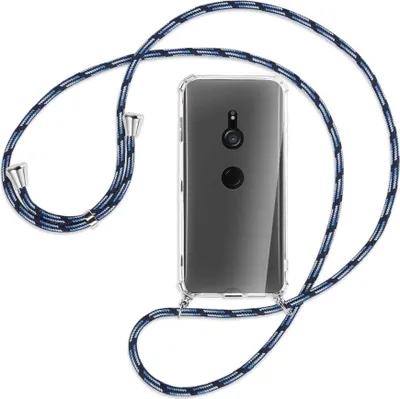 Produktbild von Handykette Backcover-Schutzhülle mit Band (Metall silberfarben) für Sony Xperia XZ3 - Blautöne