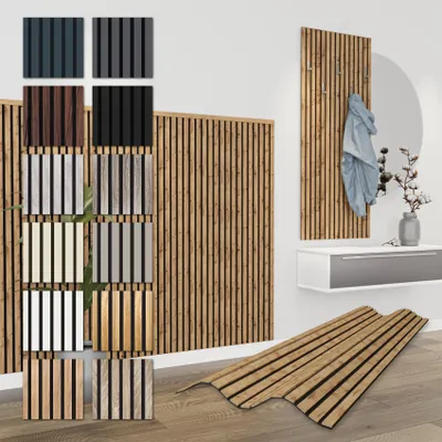 Produktbild von HEXIM Akustikpaneele Lamellenwand MDF Pecan 138,5x60cm, schalldämmend, flexibel, über Eck biegbar, 0,83m², APH08, aus recyceltem Filz & Öko-MDF-Furnier