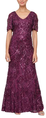 Produktbild von Alex Evenings Damen Langes Paillettenkleid mit Flatterärmeln Kleid für besondere