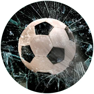 Produktbild von Wallario Premium Glasbild, freischwebende Optik, kräftige Farben, rund 50cm Durchmesser, Motiv Fußball - im Fenster, Splitter und Glas