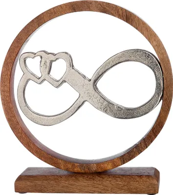 Produktbild von Gilde Kreis "Unendlichkeit" aus Mangoholz, Symbol aus Aluminium H: 26 cm B: 24 cm T: 5cm 42955