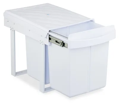 Produktbild von Relaxdays Einbaumülleimer, 2 Fächer, 2x 20 l, HxBxT: 41,3 x 34 x 51,8 cm, ausziehbar, Müllsystem Unterschrank, weiß, KI-generiertes Bild