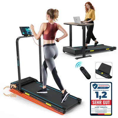 Produktbild von Laufband für Zuhause mit Steigung, Walking Pad klappbar, Schreibtisch Laufpad,starker leiser Motor,Dual-Steuerung,kompakt mit Dämpfung,FUNLIFE F4 blau