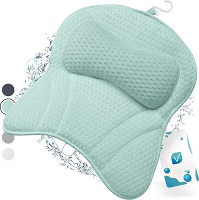Produktbild von Unyqoos® Vesta+ Badewannenkissen Mint L – Luxus Nackenkissen mit 6 Saugnäpfen, ergonomisch & hautfreundlich, orthopädische Kopf‑, Nacken‑ und Schulterstütze für Home Spa