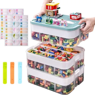 Obrázok produktu pre Úložná krabica na detské hračky s vekom, s 3 úrovňami a nastaviteľnými priehradkami