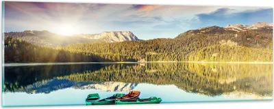 Produktbild von Bilder auf glas - See Berge Wasser - 90x30cm - Glasbilder - Wandbilder - Kunstdruck - zum Aufhängen bereit - Wanddekoration aus Glas - Glas Bilder - Wandbild auf Glas - Einteilig - GAB90x30-3595