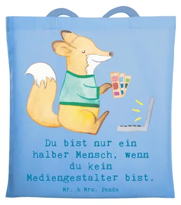 Produktbild von Mr. & Mrs. Panda Jutebeutel Mediengestalter Herz - Sky Blue - Geschenk, Shopping Tasche, Tote Bag, Schultasche, Lustig, Grafikdesigner, Spruch, Uni, Designer, Grafiker