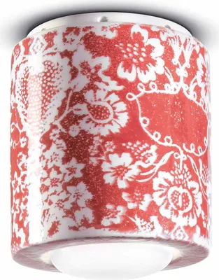 Produktbild von Spot Leuchte Decke Keramik Ø 12,5 cm Aufputz Rot Muster E27 rund Retro Design Keramikleuchte