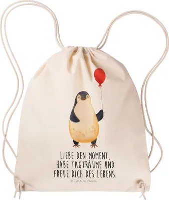 Produktbild von Mr. & Mrs. Panda Jutebeutel Pinguin Luftballon - Transparent - Geschenk, Beutel, wander rucksack, Turnbeutel, Liebe, Motivation, gymnastiktasche