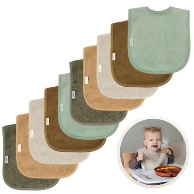 Produktbild von Funnies Lätzchen 10er-Pack Earth Tones – Set mit 10 weichen Lätzchen – Große Lätzchen – Sabbertücher für Babys und Kinder – saugfähig