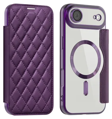 Image de Pour Apple iPhone 17 Air 360 degrés Full Body Magsafe RFID anti vol de données Housse en cuir synthétique Violet