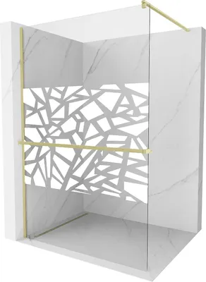 Image de Mexen Kioto+ paroi de douche avec tablette de plain-pied 110 x 200 cm, motif blanc, brosse dorée - 800-110-121-55-85