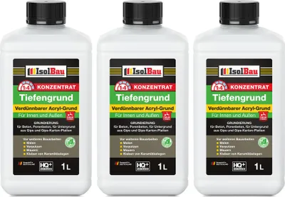 Produktbild von Isolbau 3 L Tiefengrund Konzentrat 1:4 - Verdünnbarer Acryl-Grund für Innen & Außen - Grundierung für Beton, Putz, Gips uvm