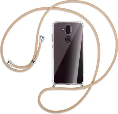 Produktbild von Handykette Backcover-Schutzhülle mit Band (Metall silberfarben) für Nokia 8.1 - beige