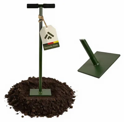 Produktbild von Bodenverdichter 20x20 cm, Vollstahl, T-Griff mit rutschfestem Softgrip, oliv