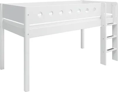 Immagine prodotto di Letto a castello bianco, modello a metà altezza, con scala verticale, dimensioni 90x200 cm. Colore: bianco. Materasso: non incluso