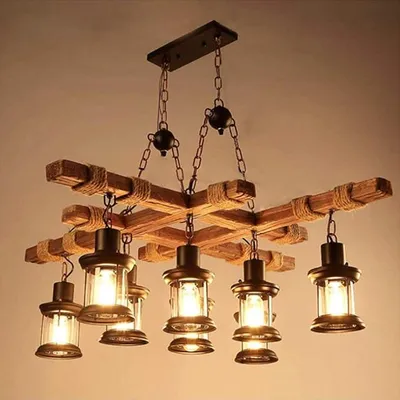 Zdjęcie produktu dla Lampa wisząca w stylu vintage, retro, industrialna. Regulowana wysokość. Abażur szklany, gwint E27*8. Idealna do jadalni, salonu, kuchni, kawiarni. Lampa sufitowa