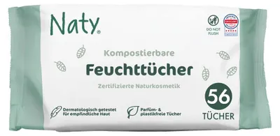Image de Lingettes humides - compostables, non parfumées, 56 pièces