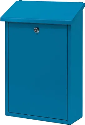 Produktbild von Wandbriefkasten Toledon mit Schrägdach & Zylinderschloß | HxBxT 40x27x12cm | Einwurföffnung 25x4cm | Blau