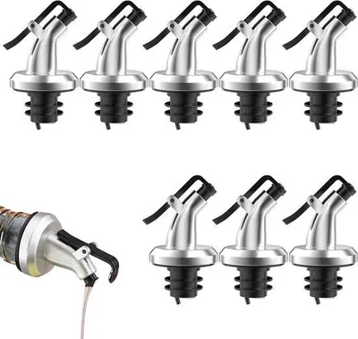 Image de 8 becs verseurs pour bouteilles d'huile - anti-gouttes - bouchon en plastique - huile d'olive, sirop, vinaigre