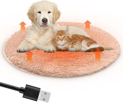 Produktbild von Elektrische Tierkissen - 40 x 40 cm, Aufladbar über USB, Wärme-Bezug, weiches Plüschkissen für Hunde und Katzen