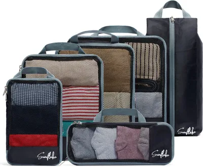 Produktbild von Sunflake Kompressions-Packwürfel – 6er-Set, Packing Cubes, Koffer Organizer für Urlaub und Reisen, Packtaschen - Grau