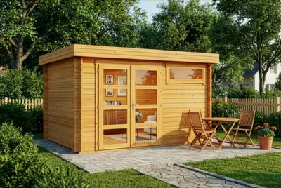 Produktbild von Alpholz Gartenhaus Leandro mit Fußboden aus Holz, Gerätehaus 394x268cm mit 28 mm Wandstärke in Imprägnierung Pinie