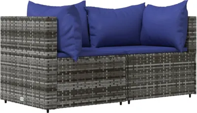 Produktbild von vidaXL Garten-Ecksofas mit Kissen 2 Stk. Grau Poly Rattan