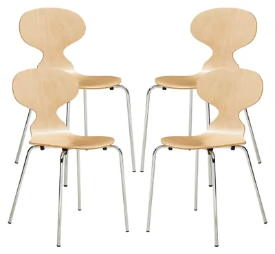 Produktbild von Esszimmerstühle 4er Set Kil für Esszimmer 80 x 47 x 48 cm Küchenstühle Stapelstuhl Holz Metallbeine Natur/Chromfarben