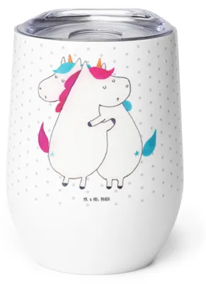 Produktbild von Mr. & Mrs. Panda Thermobecher Einhörner Umarmen - Weiß - Geschenk, Unicorn, glühweinbecher, Familie, thermosbecher, Sister, Einhorn, Edelstahlbecher, Liebe, kaffee tasse