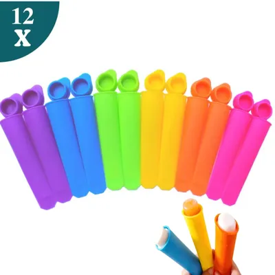 Produktbild von Eisformen 12er-Set – Silikon, BPA-frei, spülmaschinenfest, auslaufsicher, Selbstgemachte Frucht- und Gemüseeis am Stiel, DIY-Eisformen