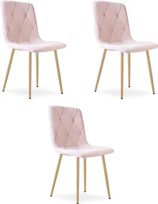 Image de Chaise LIBRA - velours rose clair / pieds en bois x 3