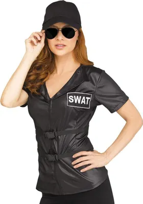 Produktbild von Schwarzes SWAT Kostüm-Shirt für Damen an Fasching & Halloween Größe: M