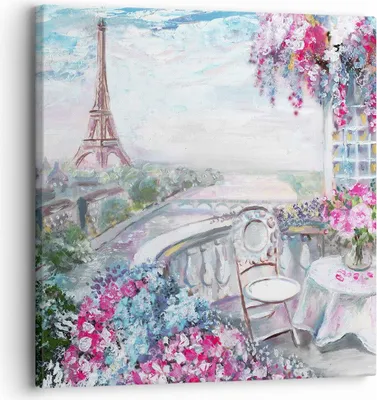 Produktbild von Bild auf Leinwand - Leinwandbild - Blumen Eiffle Architektur Balkon - 30x30cm - Wand Bild - Wanddeko - Leinwanddruck - Bilder - Kunstdruck - Wanddekoration - Leinwand bilder - Wandkunst - AC30x30-3130