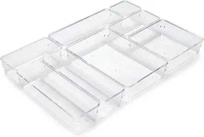 Obrázok produktu pre Sada 8 úložných boxov na organizáciu vecí – plastové – priehľadné